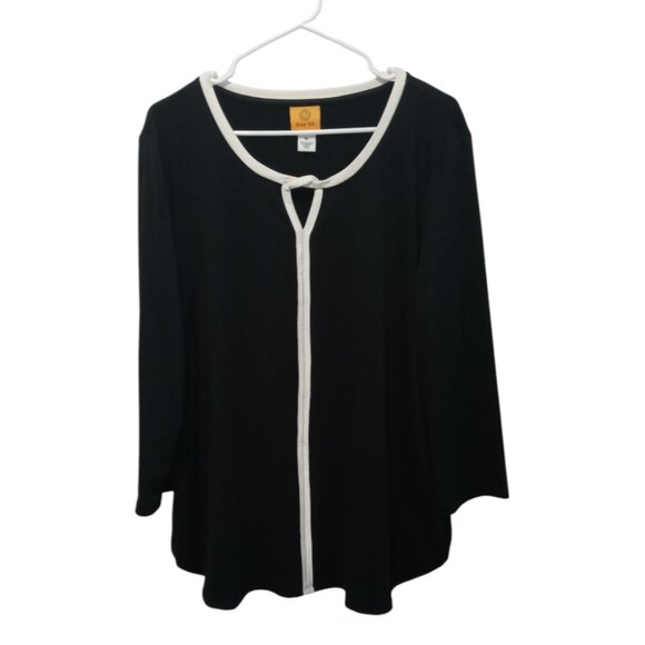 Ruby Rd Women's Black Ivory 3/4 Sleeve Twist Keyhole Front Size XL - Picture 1 of 8